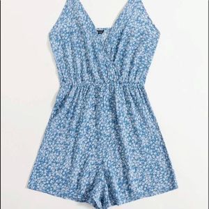 Blue and white floral romper